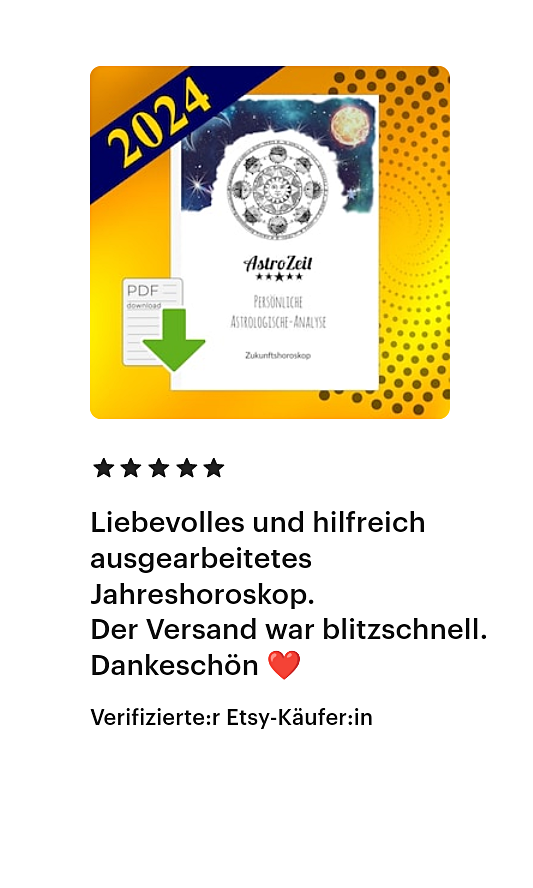 Jahreshoroskop 2024 mit positivem Kundenfeedback und Blitzversand erwähnt.